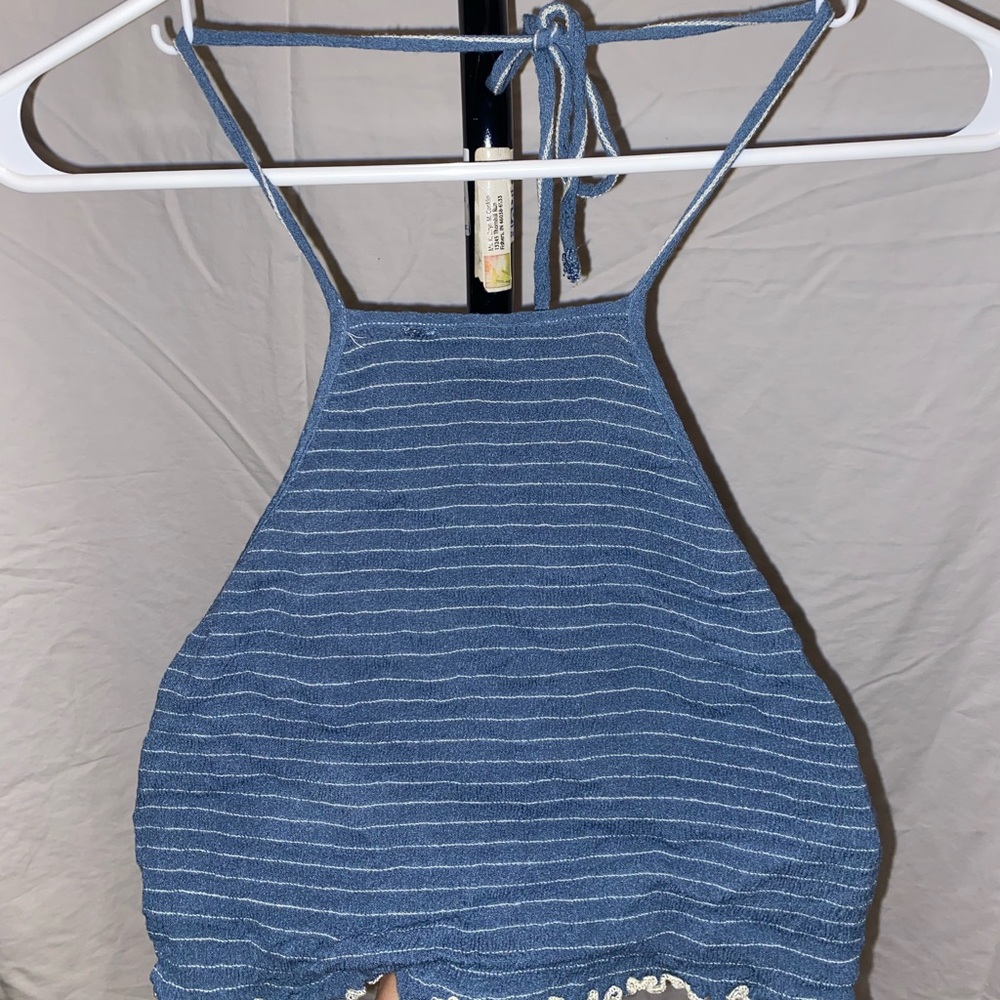 blue halter crop top